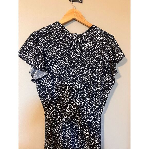 Adrianna Papell Women's M Flutter Sleeve Dot Printed Midi Dress Black White Twee - Picture 9 of 12